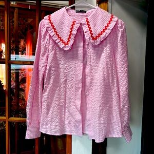 Gingham pink long sleeve blouse